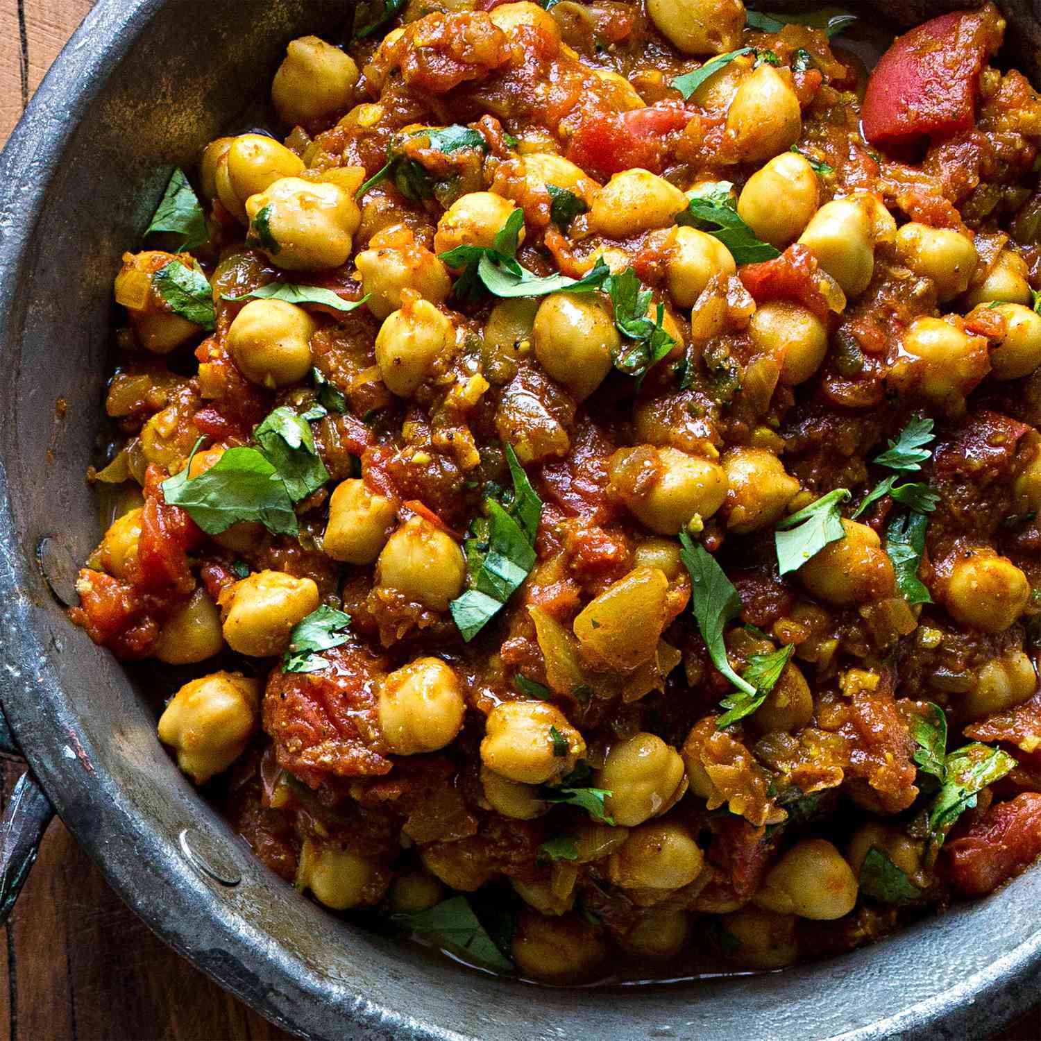 Chickpea curry simmered with tomatoes and herbs