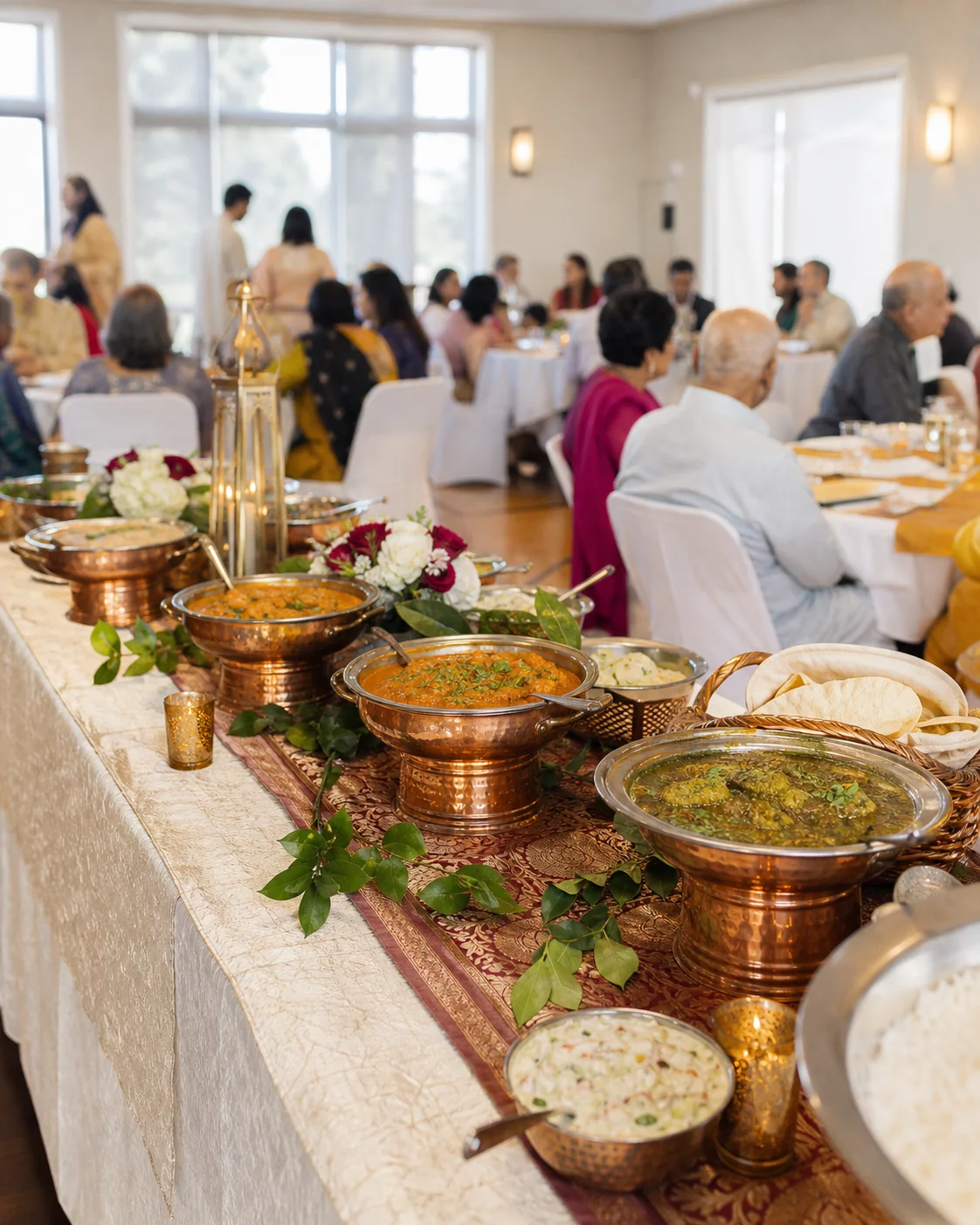 Indian buffet arranged for a multigenerational community gathering